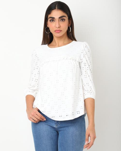 Women Schiffli Embroidered Regular Fit Top