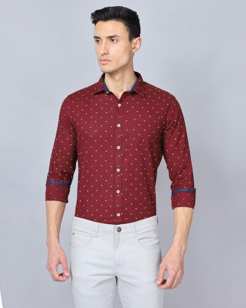 Men Micro Print Slim Fit Shirt