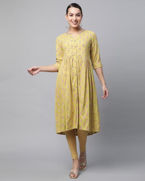 Printed Button-Down A-Line Dress