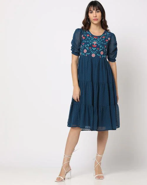 Floral Embroidered Tiered Dress