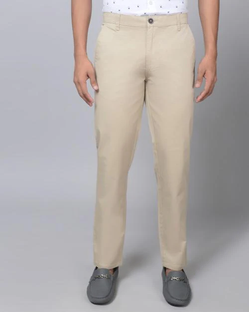 Men Tapered Fit Flat-Front Low-Rise Trousers