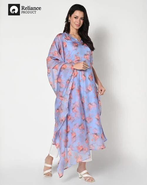 Women Floral Print A-Line Kurta with Dupatta