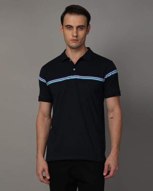 Men Placement Striped Slim Fit Polo T-Shirt