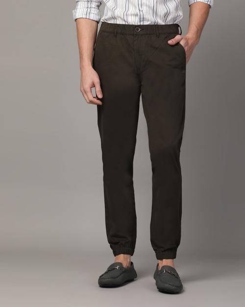 Men Ankle Fit Cotton Flat-Front Trousers