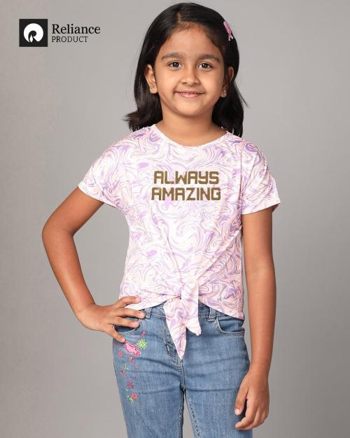 Girls Typographic Print Relaxed Fit Round-Neck T-Shirt