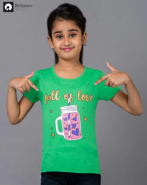 Girls Typographic Print Relaxed Fit Round-Neck T-Shirt