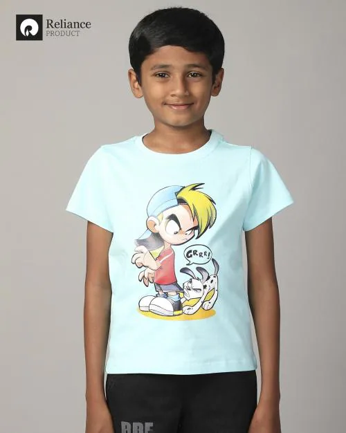 Boys Graffiti Print Relaxed Fit Cotton Round-Neck T-Shirt