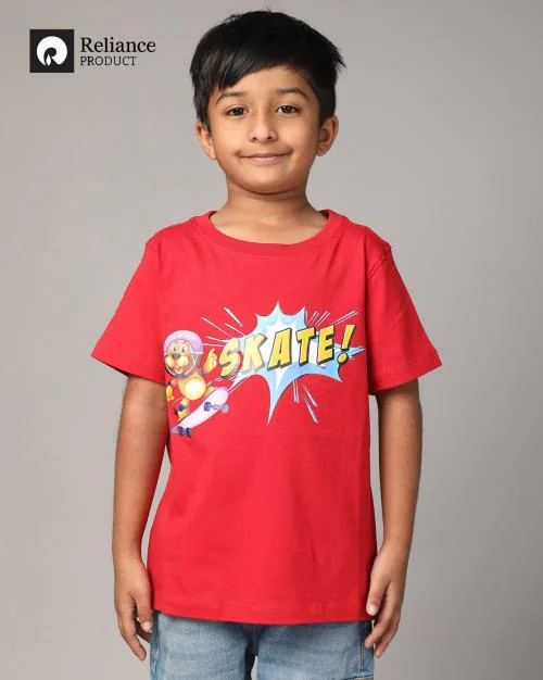 Boys Graphic Print Relaxed Fit Round-Neck T-Shirt