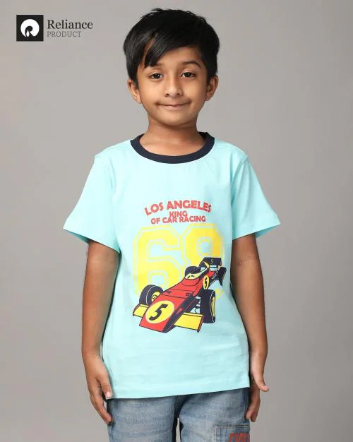 Boys Graphic Print Relaxed Fit Cotton Round-Neck T-Shirt
