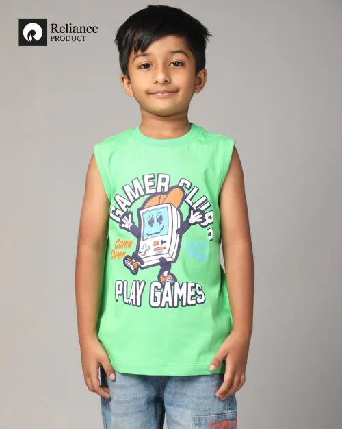 Boys Graphic Print Relaxed Fit Round-Neck T-Shirt