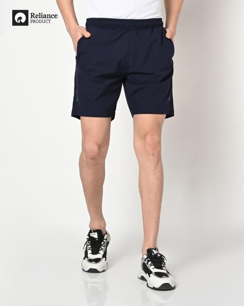 Men Regular Fit Flat-Front Shorts with Logo Print