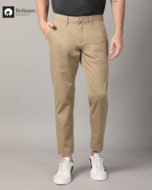 Men Crop Fit Flat-Front Chinos