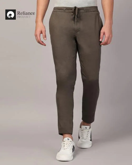 Men Crop Fit Flat-Front Chinos