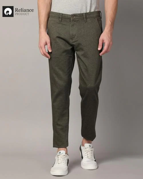 Men Crop Fit Flat-Front Chinos