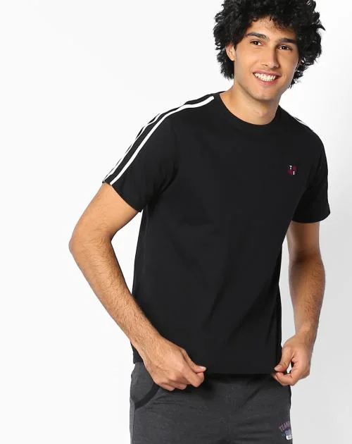 Crew-Neck T-shirt with Striped Panels