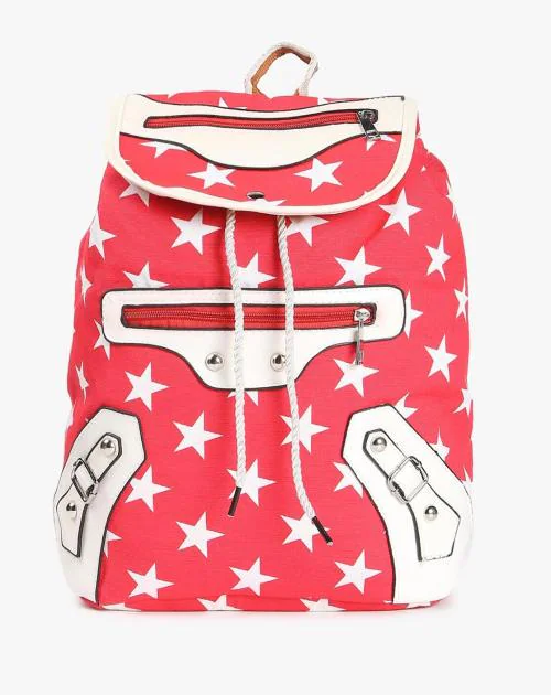 Star Print Backpack with Flap Closure