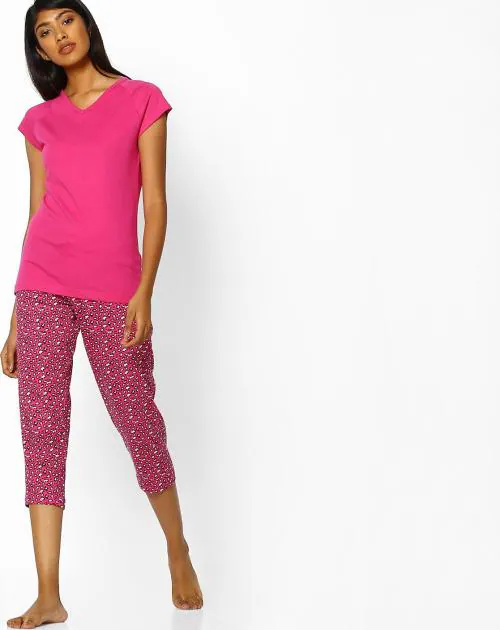 V-neck T-shirt with Print Capris