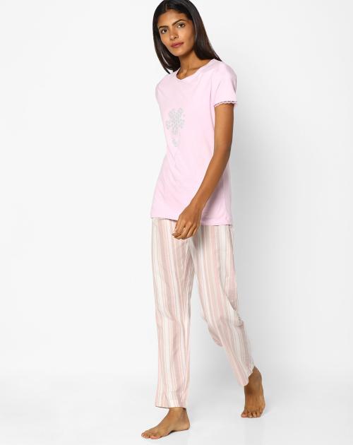 Printed Crew-Neck T-shirt with Pyjamas