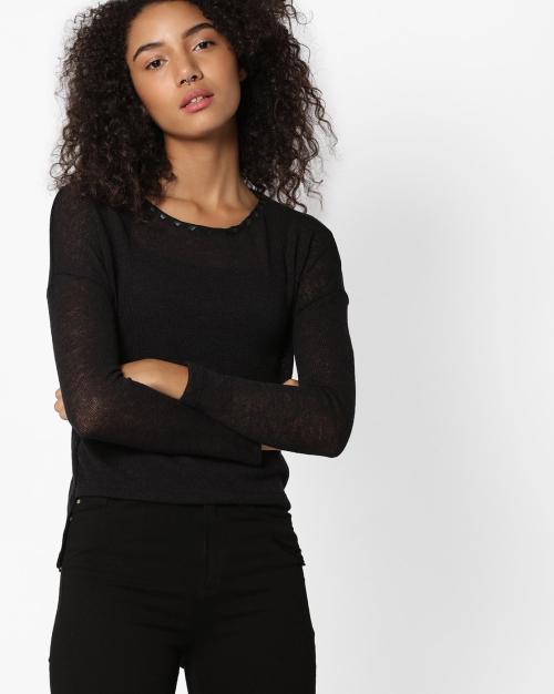 Sheer Top with High-Low Hem