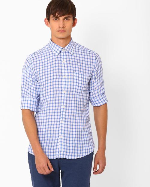 Checked Linen Shirt with Patch Pocket
