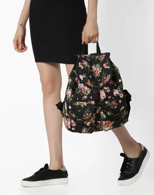 Floral Print Backpack with Adjustable Shoulder Straps