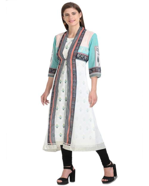 Printed A-Line Kurta with Longline Ethnic Jacket