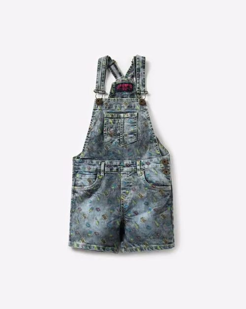 Printed Denim Dungarees