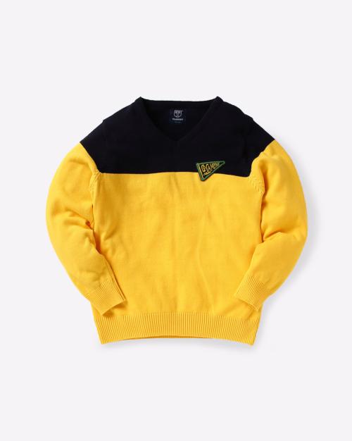 Flat-Knit Sweater with Contrast Yoke