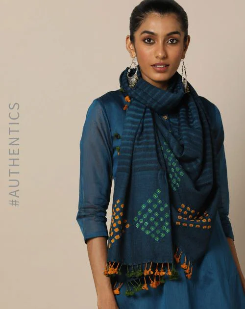 Handloom Pure Wool Bandhani Stole