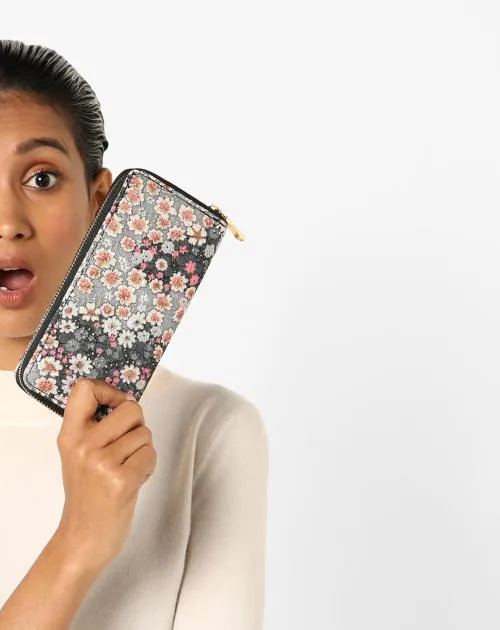 Floral Print Zip-Around Wallet