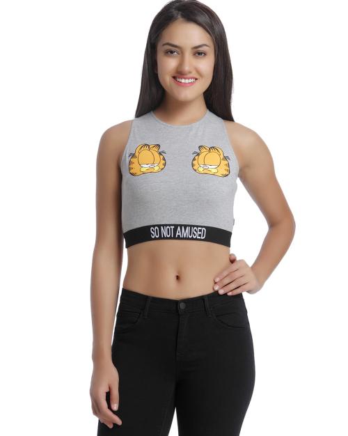 Garfield Print Round-Neck Crop Top