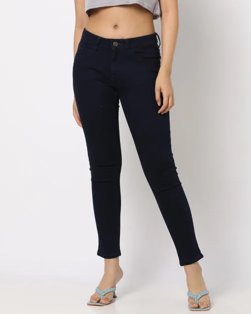 Women Mid-Rise Relaxed Solid Clean Jeans with Contrast Stitch