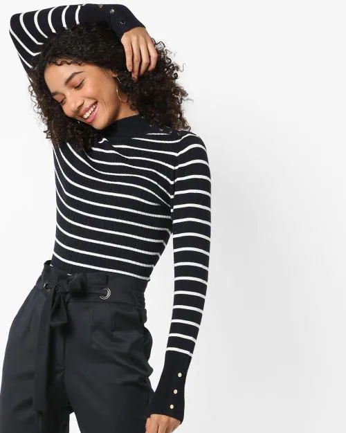 Striped High-Neck Top