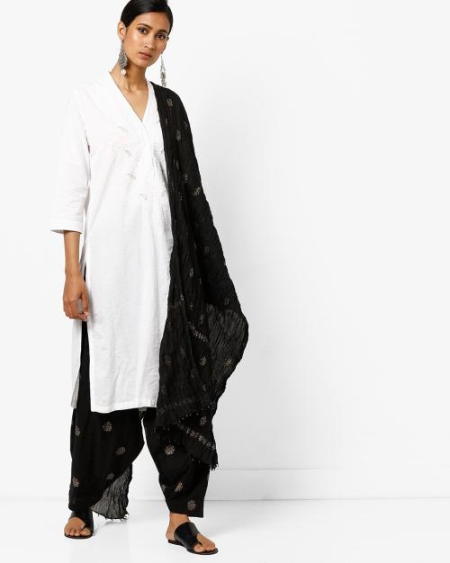 Block Print Patiala Pants with Crushed Dupatta