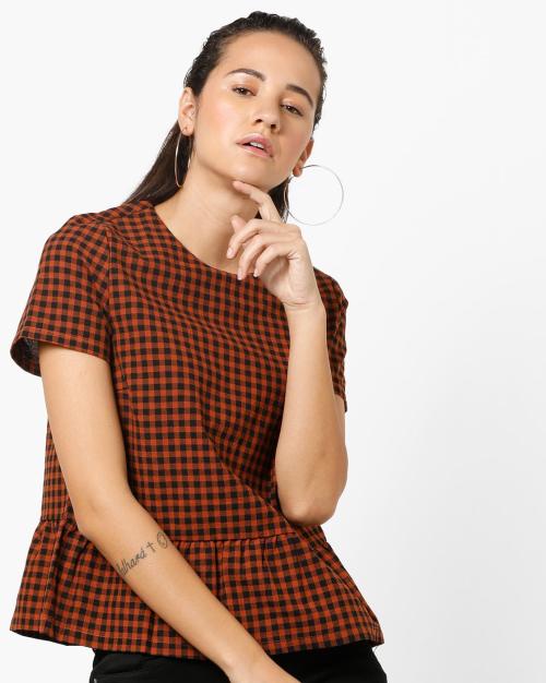 Gingham Checked Peplum Top