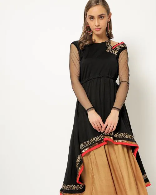 Printed A-line Kurta with Waist Tie-Up