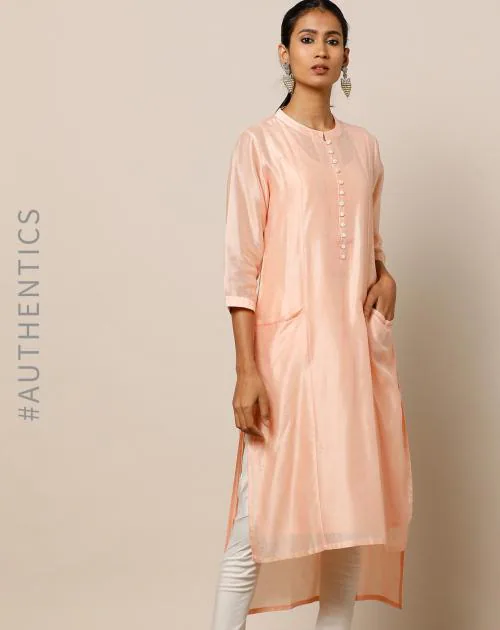 Straight Chanderi Kurta with Patch Pockets-Project eve