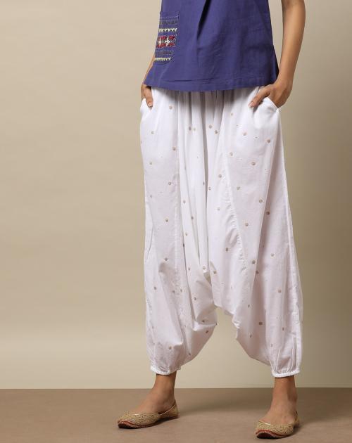 Embroidered Mid-Rise Harem Pants
