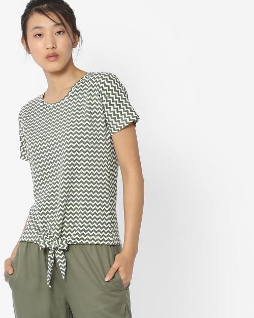 Chevron Print Top with Front Tie-Up