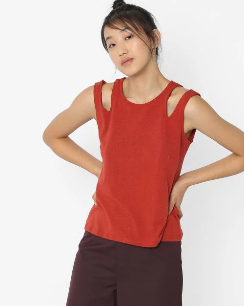 Sleeveless Top with Cut-Out Shoulders