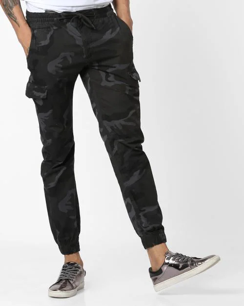 Camouflage Print Cargo Pants with Cuffed Hems