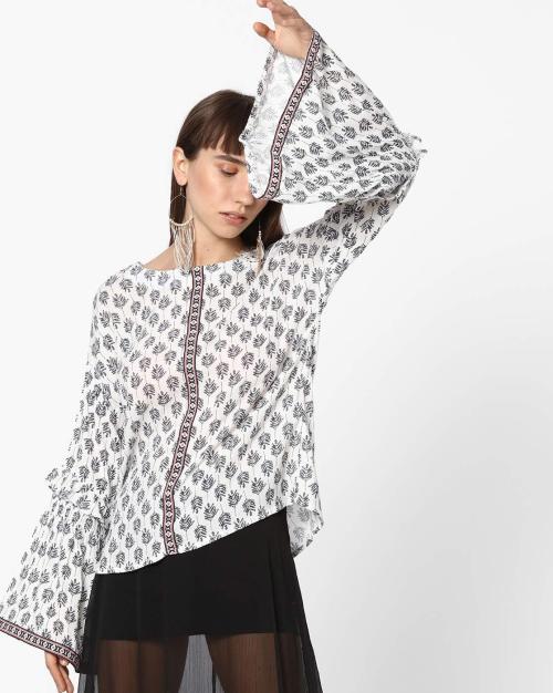 Printed Top with Bell Sleeves