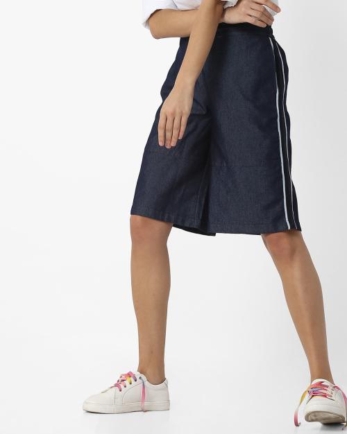Mid-Rise Denim Cropped Culottes