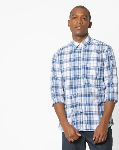 Checked Shirt with Curved Hemline