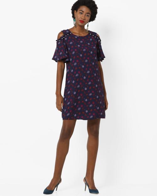 Embellished Cold-Shoulder Shift Dress