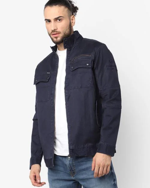 Zip-Front Denim Jacket with Flap Pockets