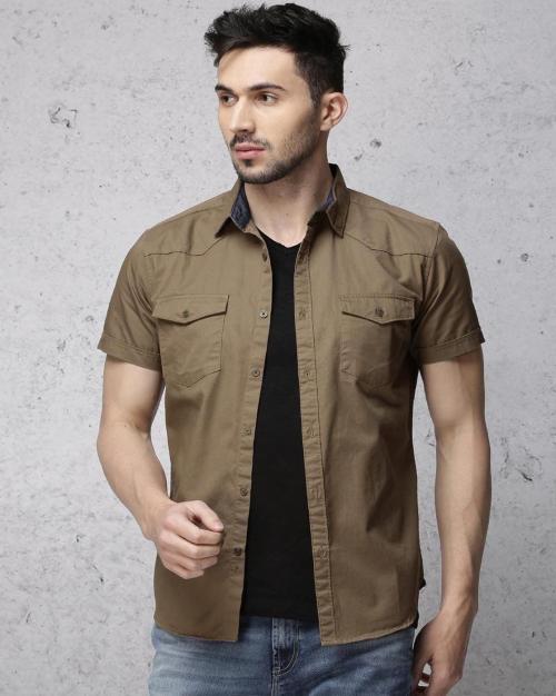 Cotton Slim Fit Shirt with Flap Pockets