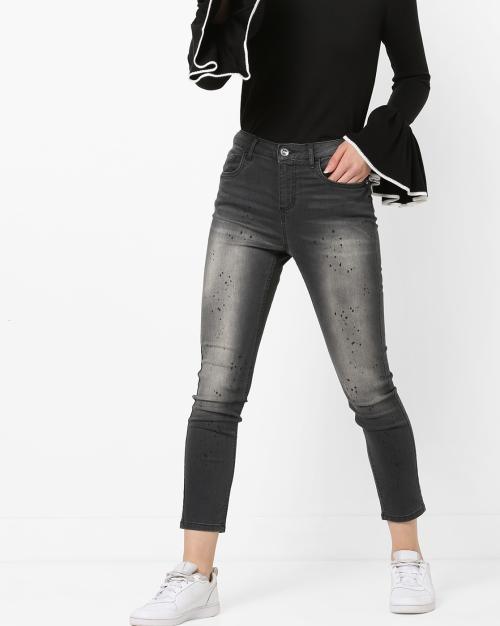 Mid-Wash Slim Fit Ankle-Length Jeans