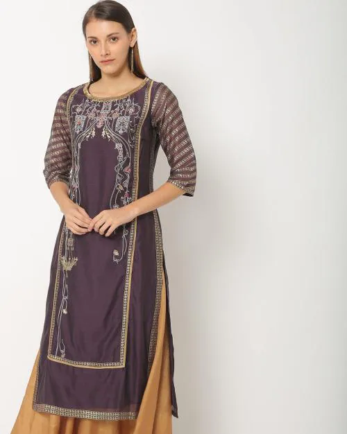 Wishful Printed Straight Kurta with Embellishment