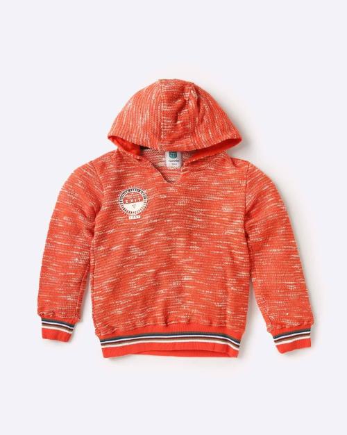 Heathered Hoodie with Striped Hems